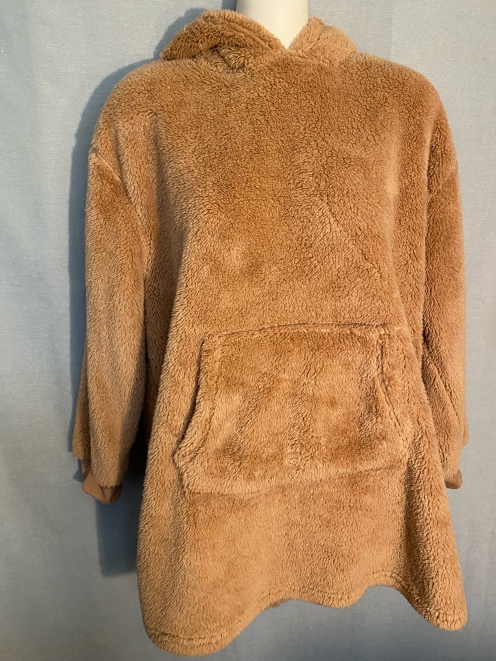 Plush Hooded Teddy Jacket in Tan